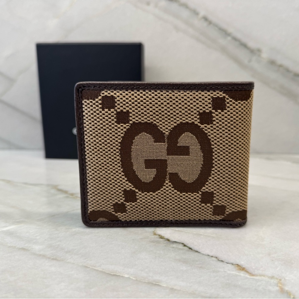 Gucci Jumbo GG Canvas and Leather Bifold Wallet Beige Brown - Picture 3 of 10